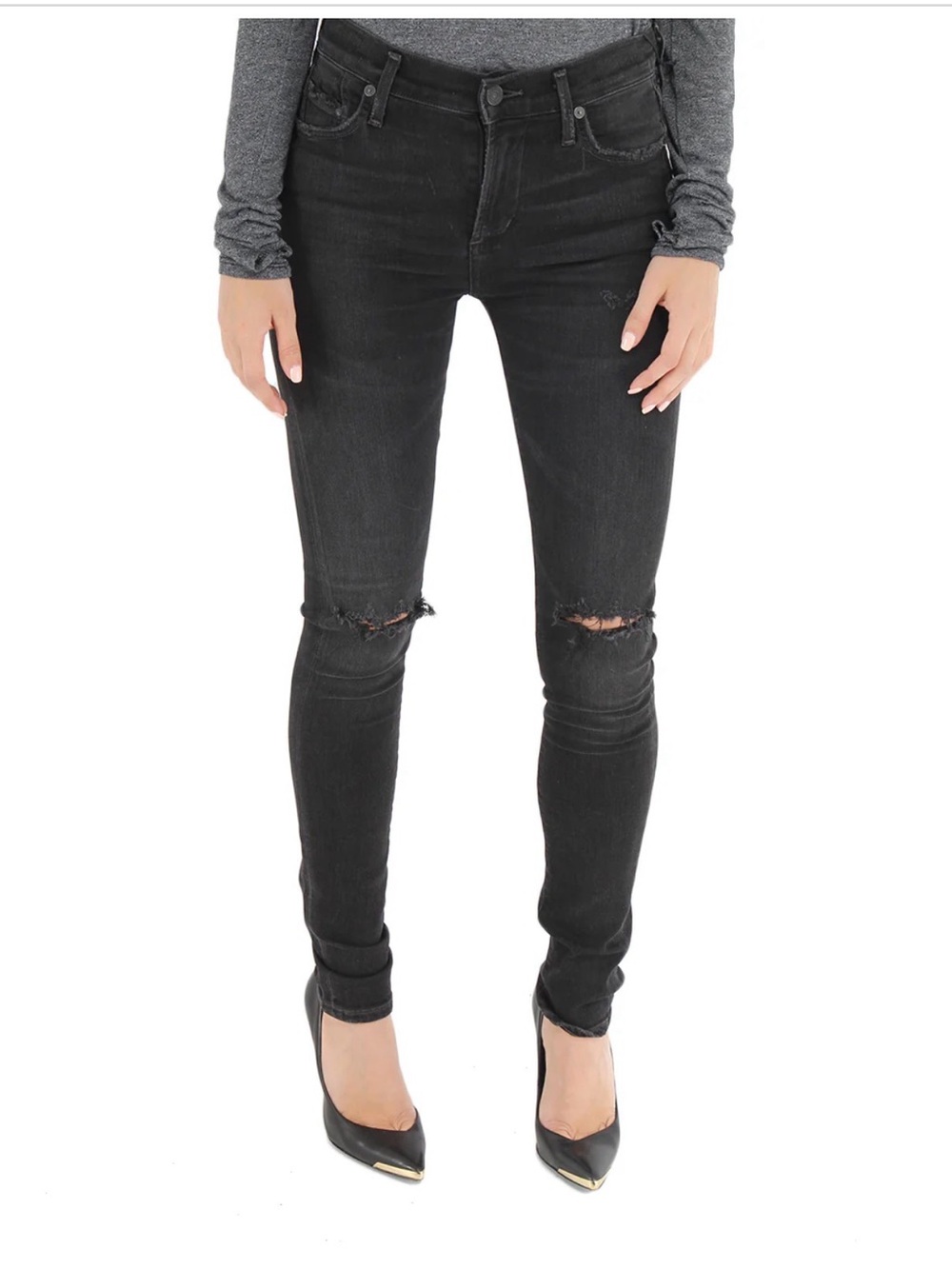 Citizens of Humanity "Rocket" High Rise Skinny Jeans Distressed Black 31